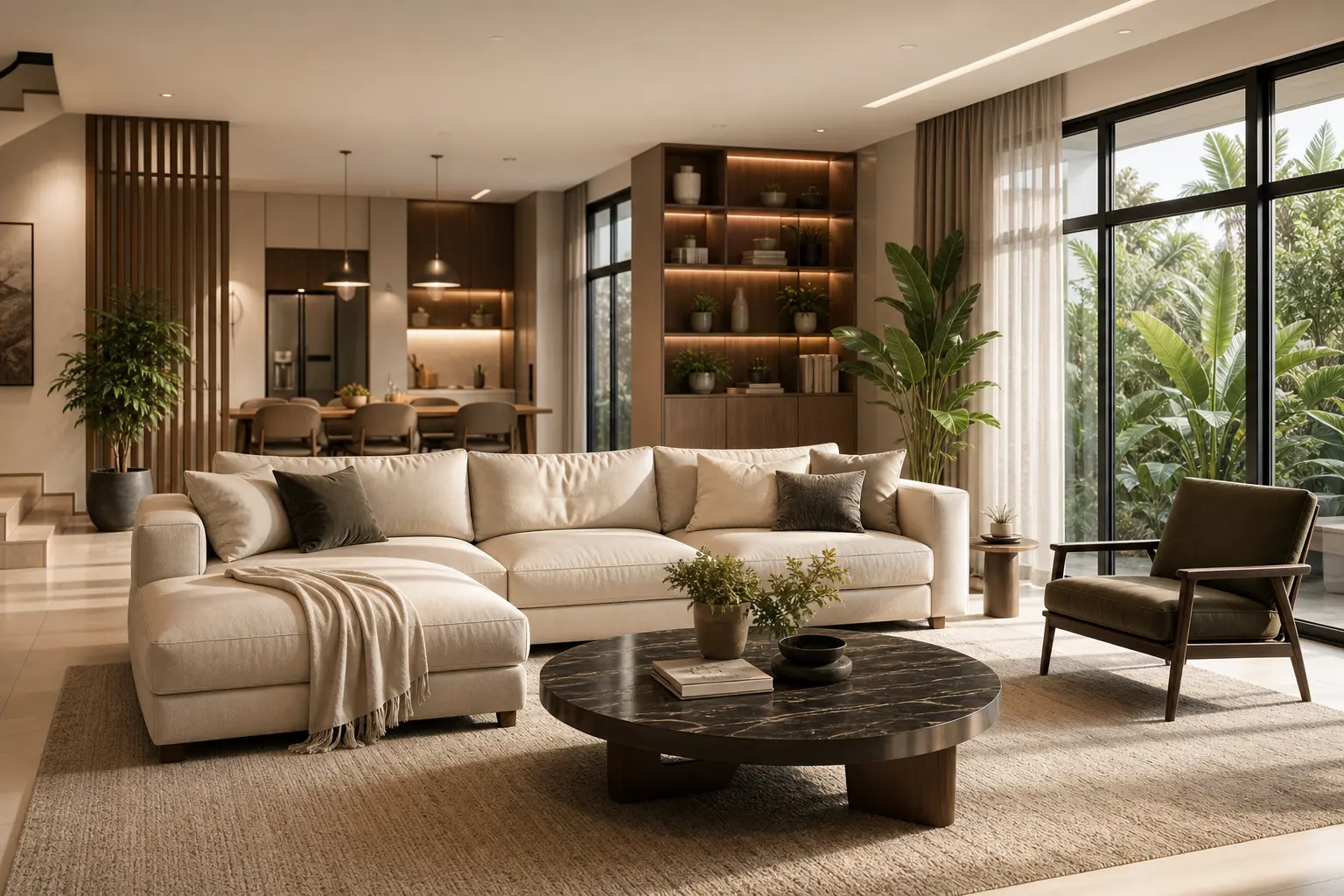 Modern Tropical Living Room oleh Rumahlebah Design Studio